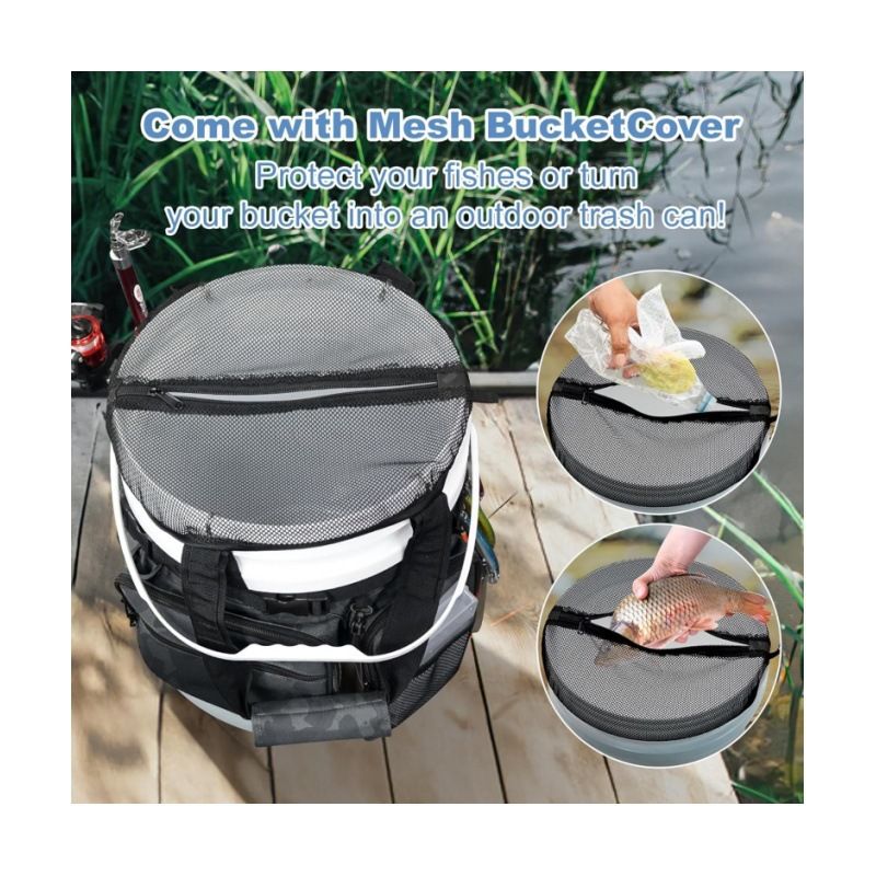 Camouflage Fishing Bucket Storage Wrap & Mesh Cover, 87 x 28 cm