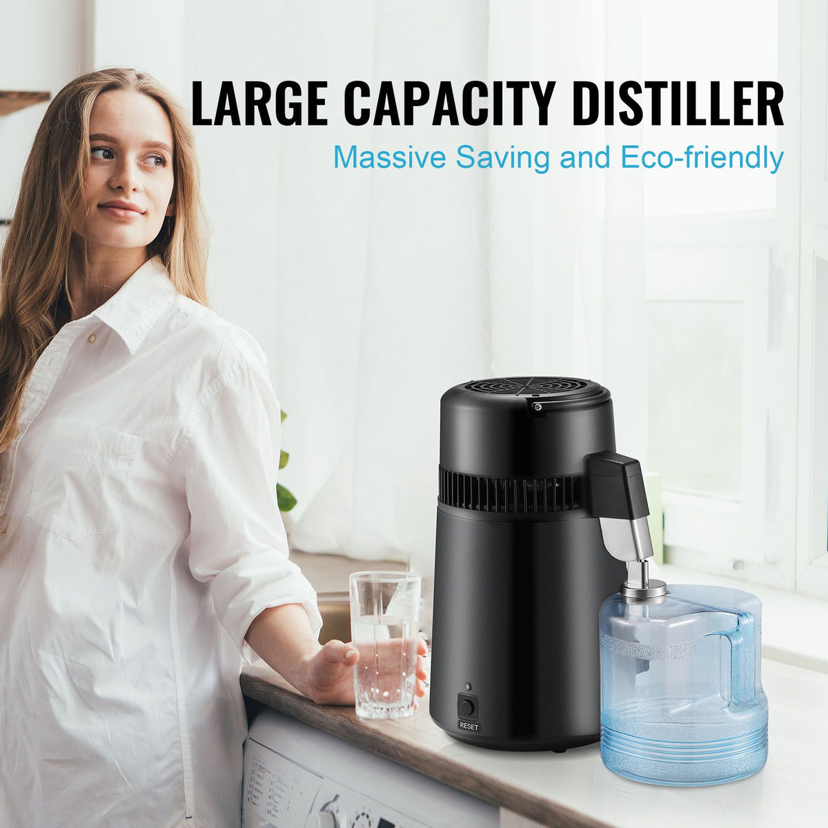 4L Water Distiller, 750W, Stainless Steel Interior, Black