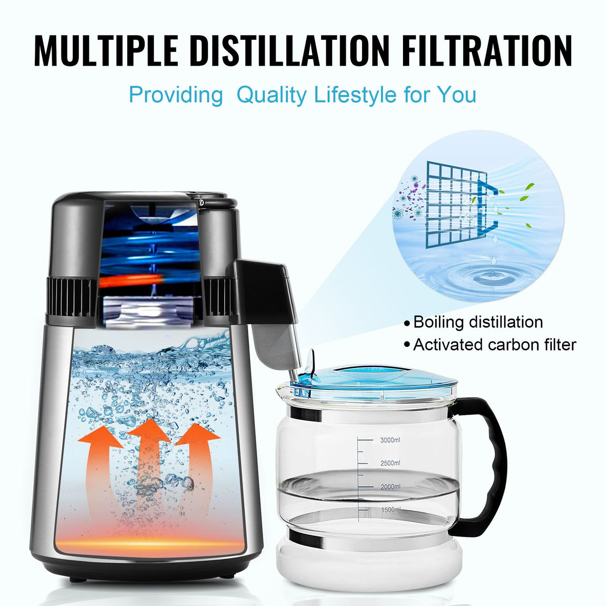 4L Water Distiller, 750W, Stainless Steel Interior, Silver