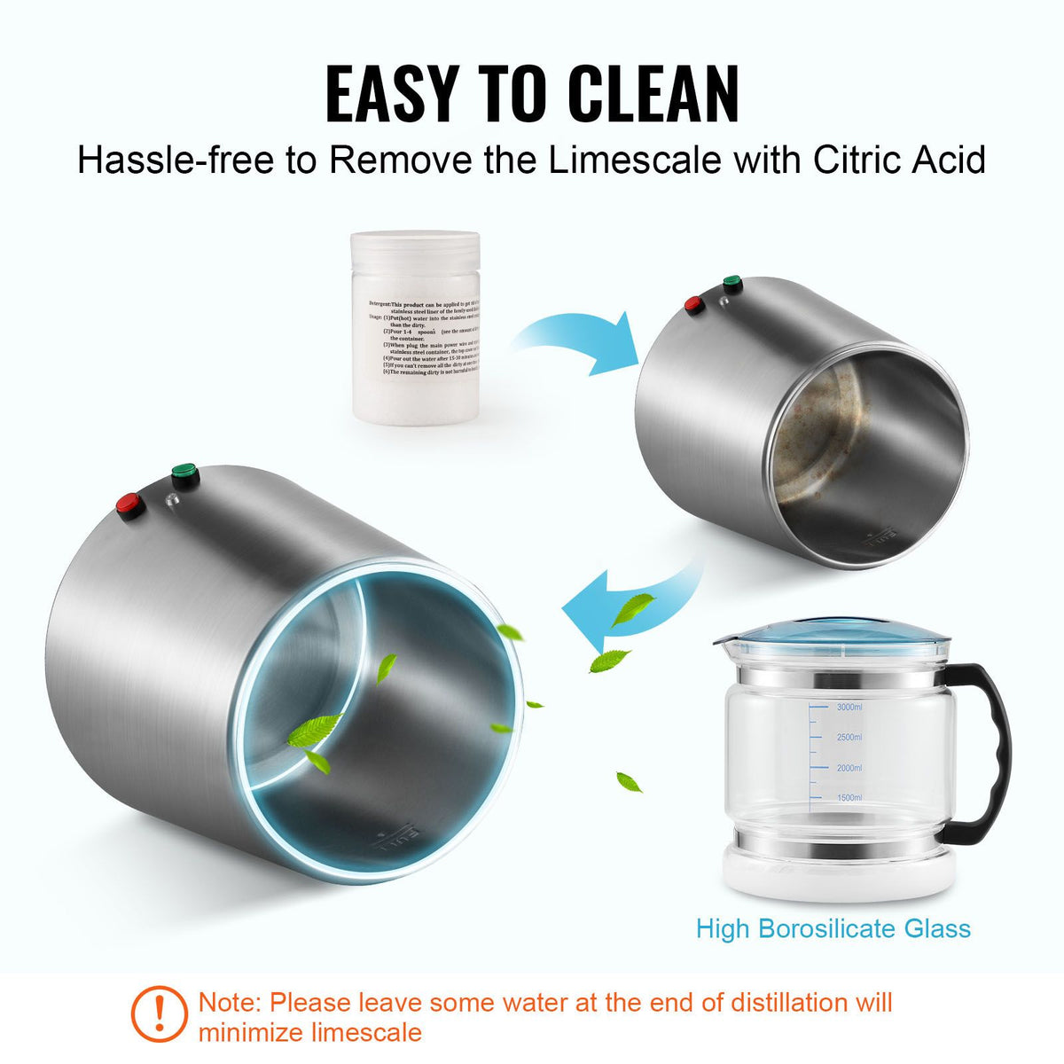 4L Water Distiller, 750W, Stainless Steel Interior, Silver