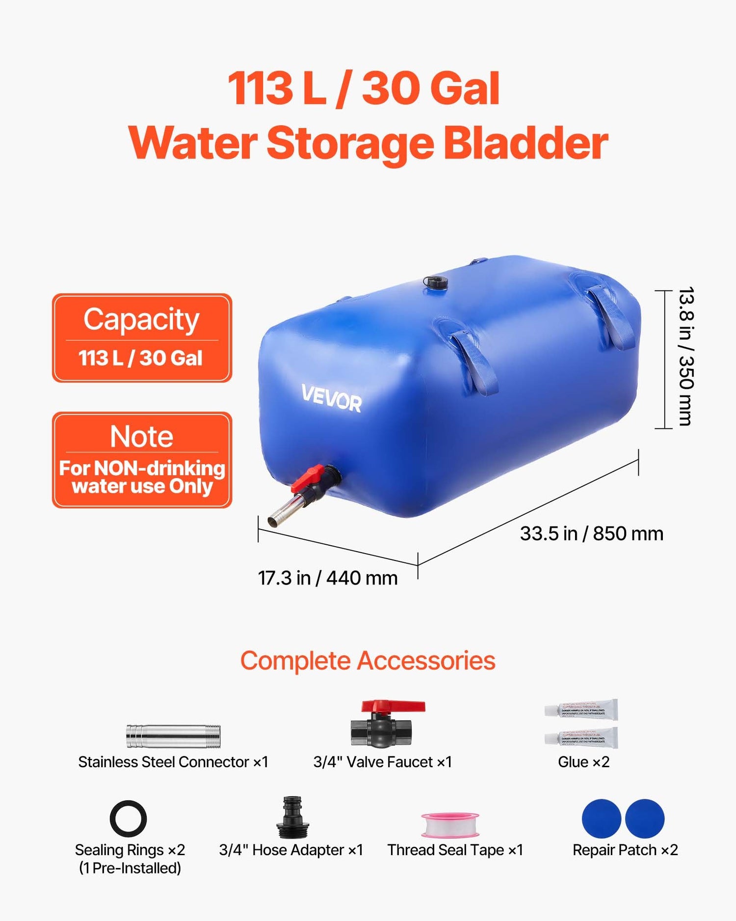 113L (30 Gallon) Heavy-Duty PVC Water Storage Bladder