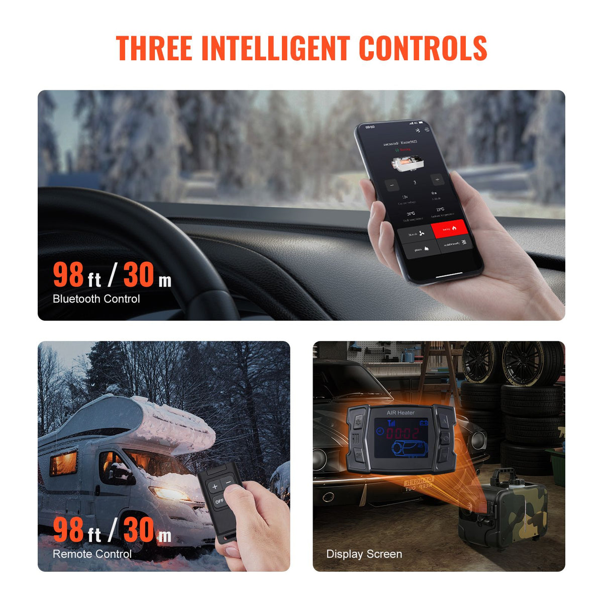 8kW Horizontal Diesel Air Heater, 12V/24V, CO Alarm, Bluetooth App
