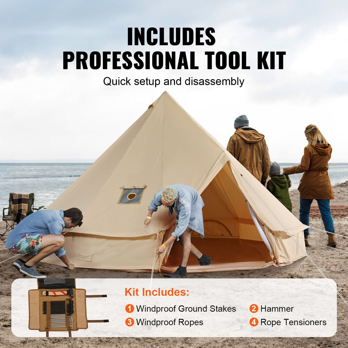 Canvas Bell Tent, 3 m, with Stove Jack, Sleeps Up to 4
