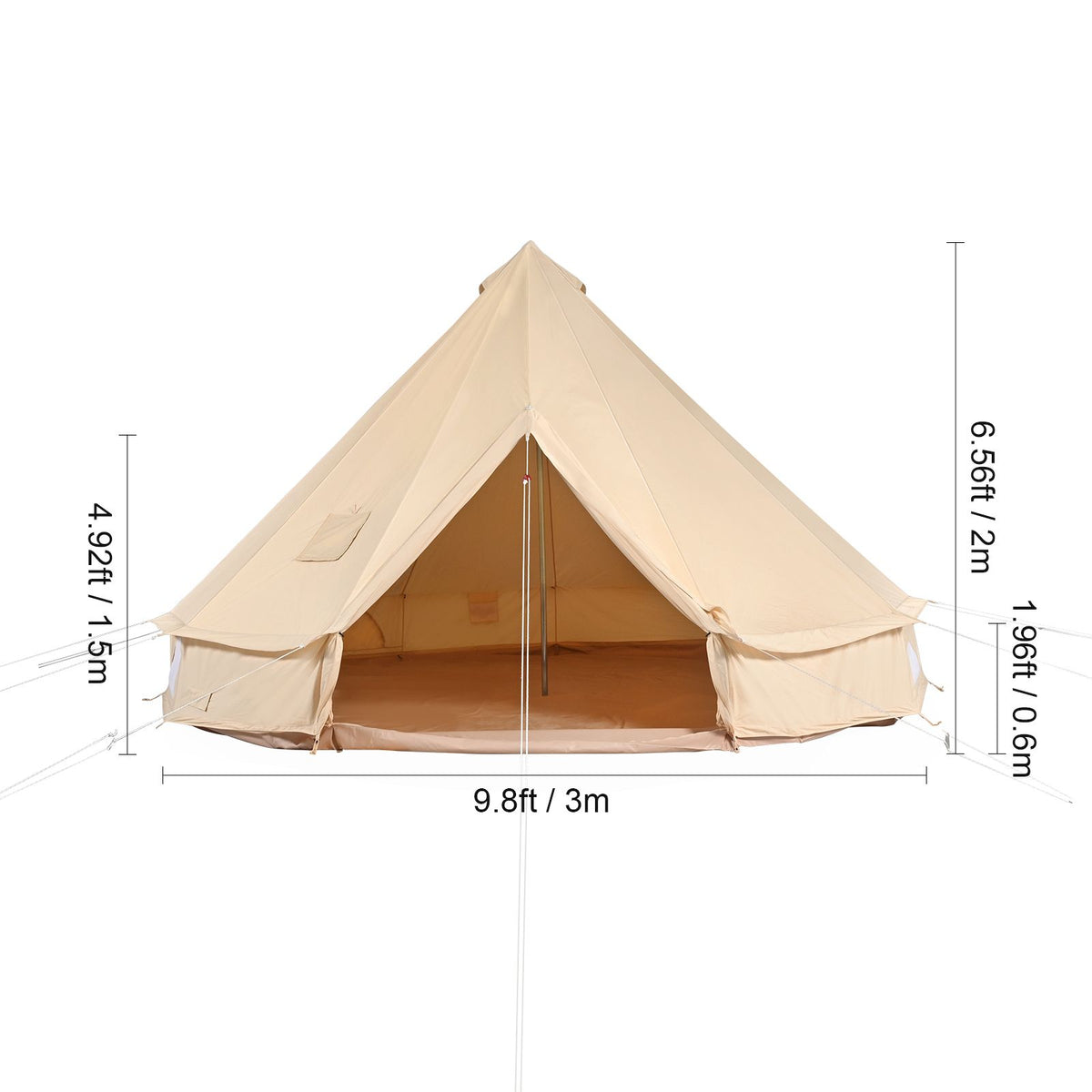 Canvas Bell Tent, 3 m, with Stove Jack, Sleeps Up to 4