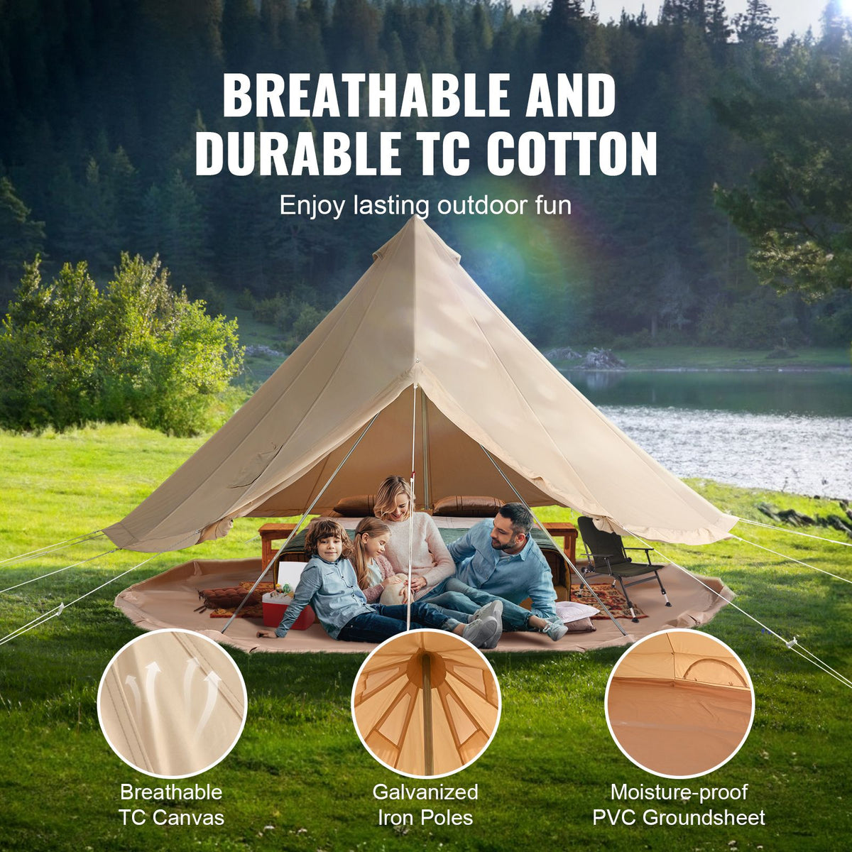 Canvas Bell Tent, 4 m, with Stove Jack, TC Cotton Canvas
