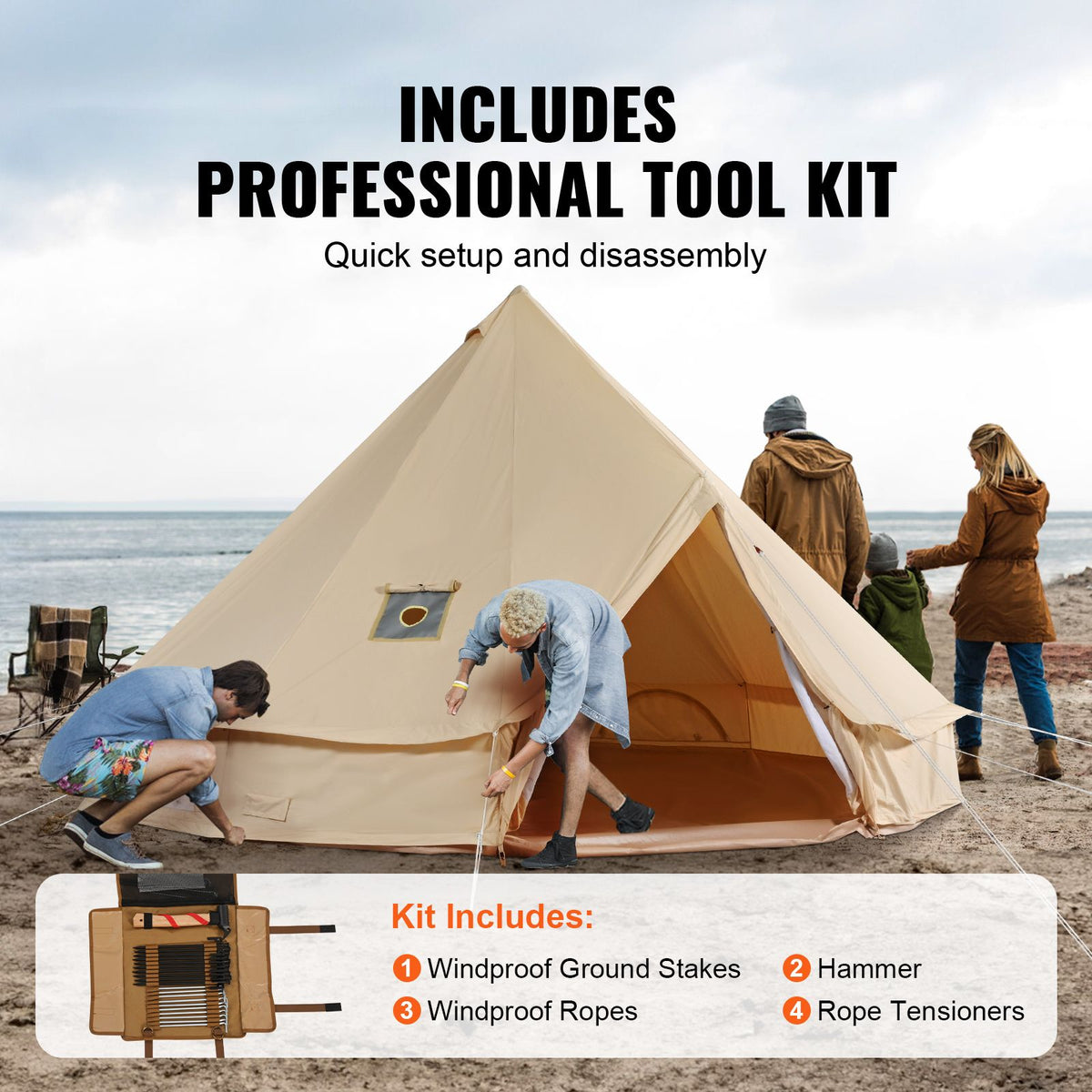 Canvas Bell Tent, 4 m, with Stove Jack, TC Cotton Canvas