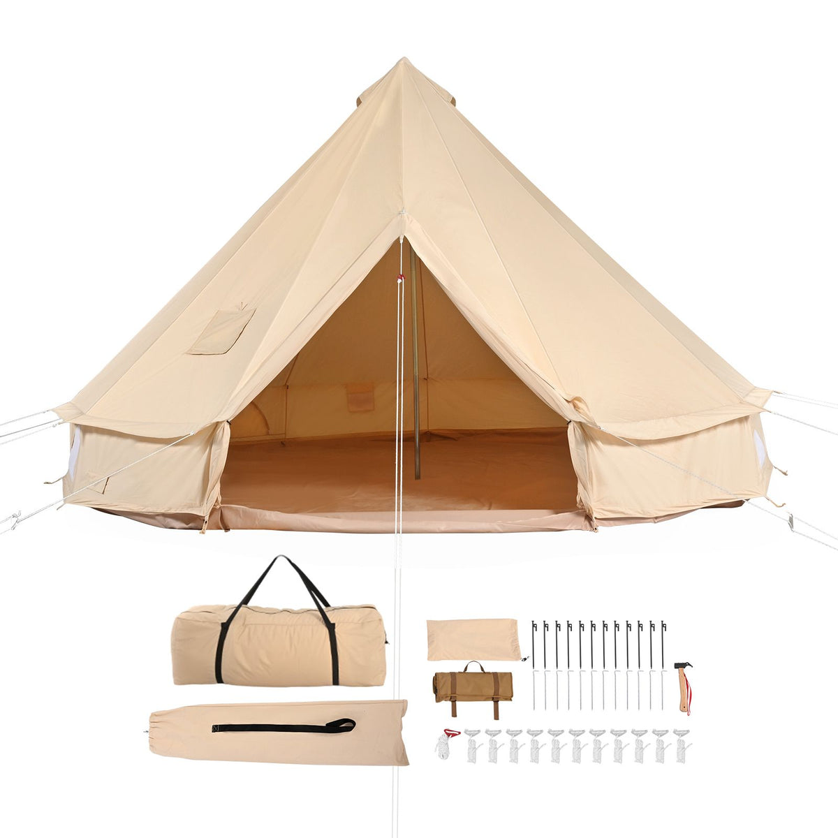Canvas Bell Tent, 4 m, with Stove Jack, TC Cotton Canvas