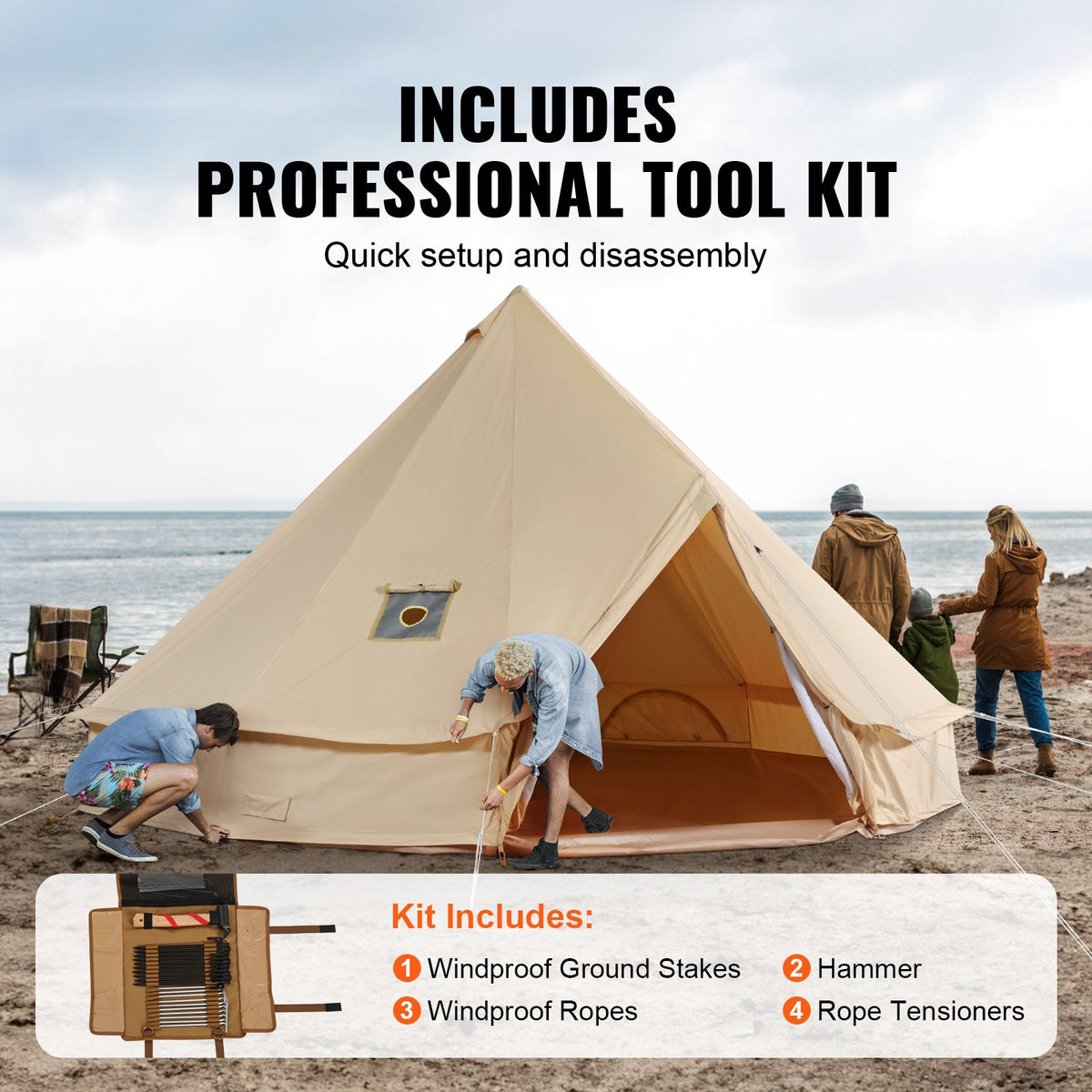 Canvas Bell Tent, 5 m, with Stove Jack, Sleeps Up to 8