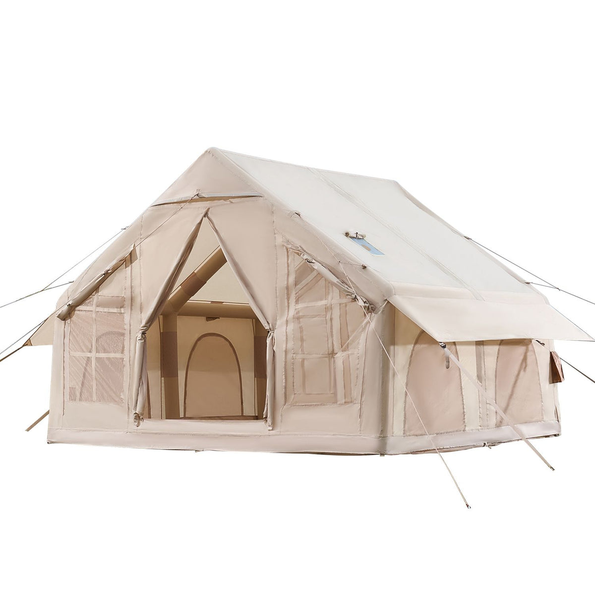 Inflatable Camping Tent, 4-6 Person, 3 x 3 m, with Stove Jack, 2 Doors and 4 Mesh Windows