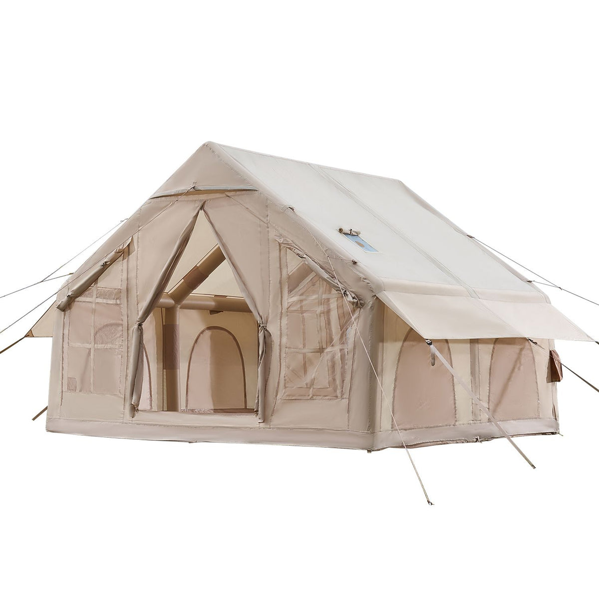 Inflatable Camping Tent, 4-6 Person, 3 x 3 m, with Stove Jack, 2 Doors and 4 Mesh Windows