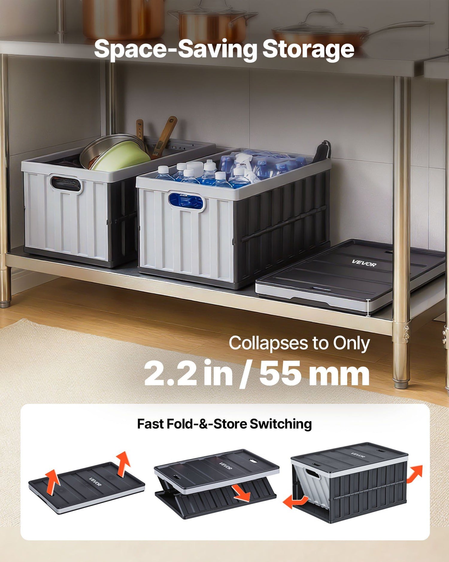 3-Pack 65L Collapsible Storage Crates with Lids – Heavy-Duty, Stackable & Space-Saving