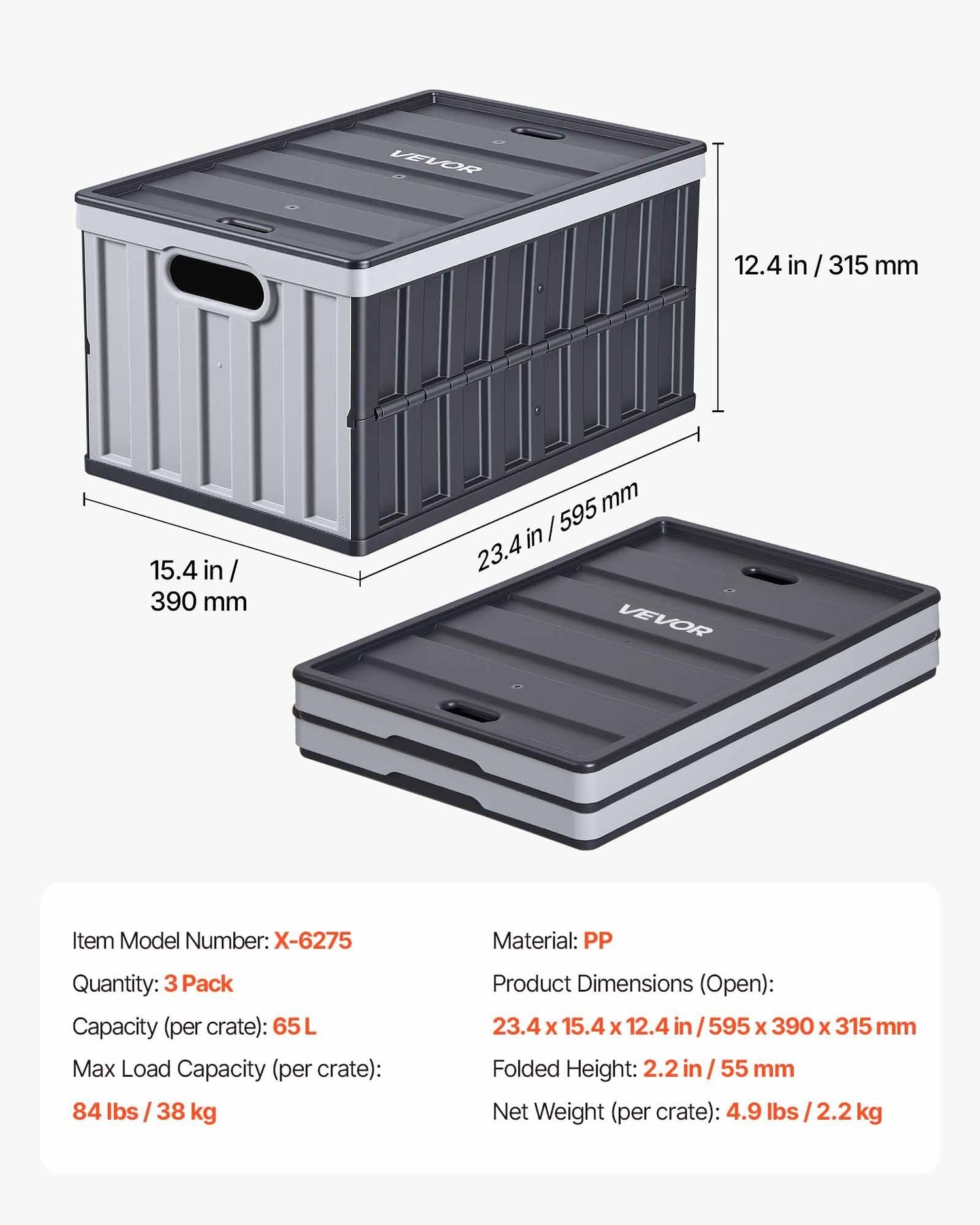 3-Pack 65L Collapsible Storage Crates with Lids – Heavy-Duty, Stackable & Space-Saving