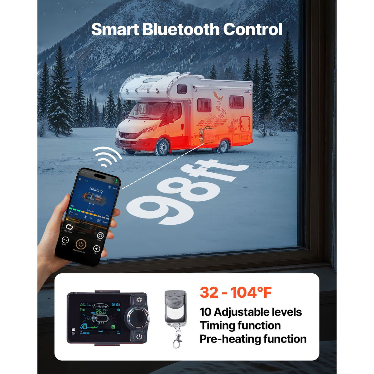8kW Portable Diesel Air Heater, 12V Only, 4.5L Tank, Bluetooth App