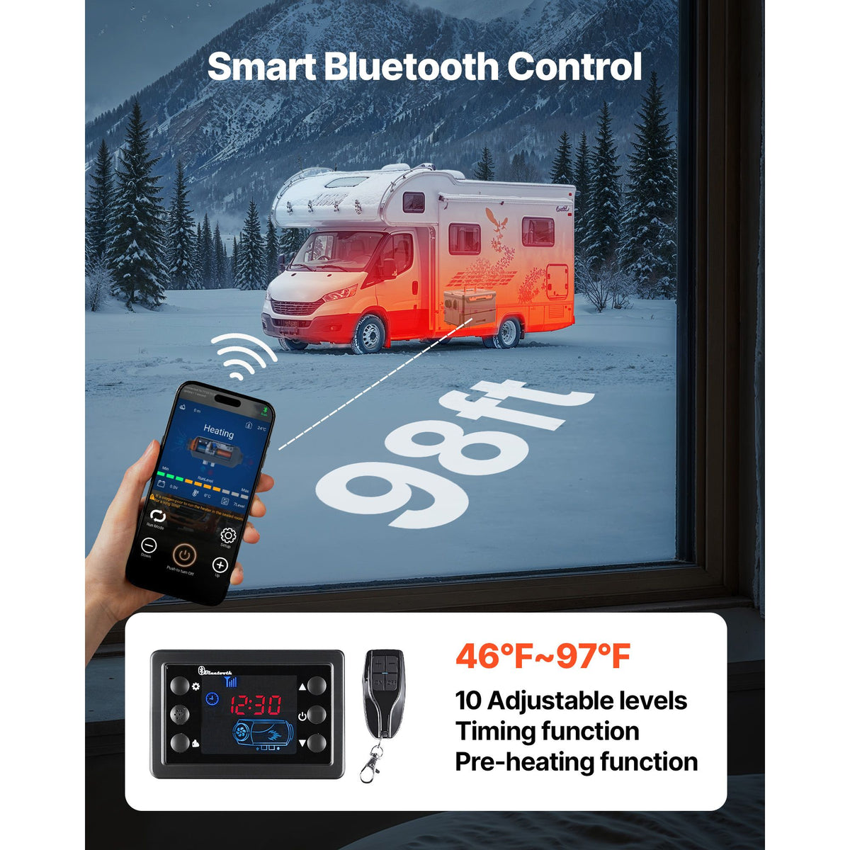 8kW Portable Diesel Air Heater, 12V/24V, 5L Tank, Bluetooth App