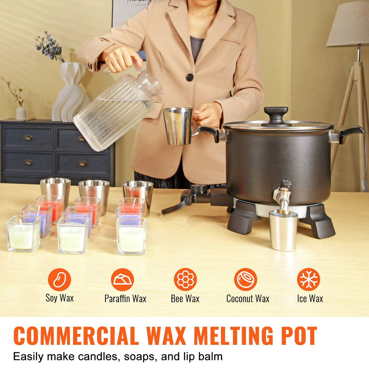Electric Wax Melter with Pour Spout and Accessories, 5L, 1200W