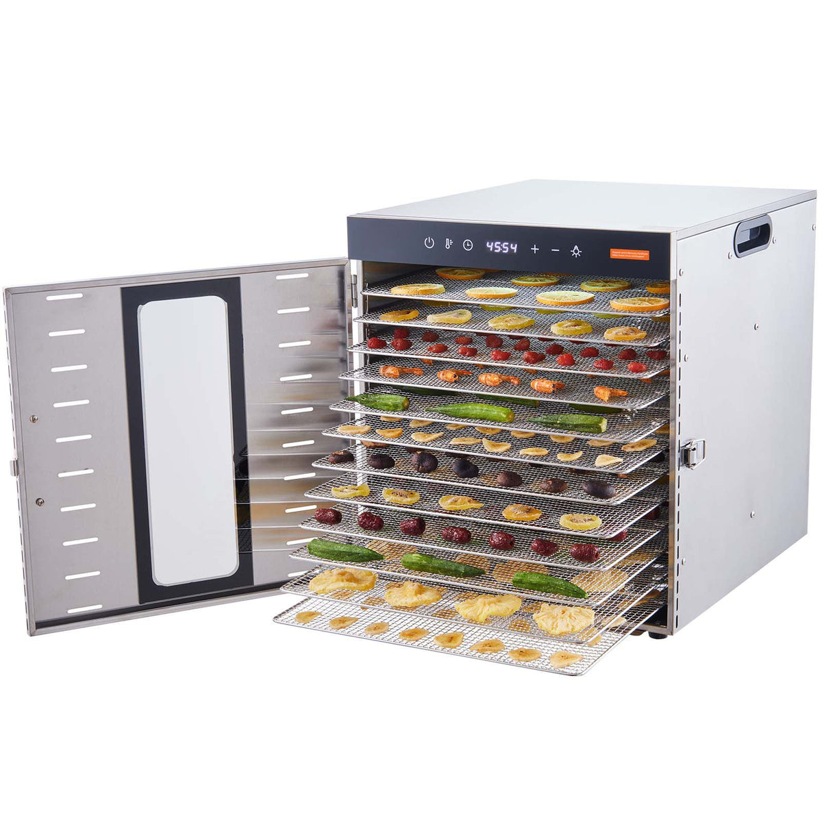 Food Dehydrator, 10 Stainless Trays, 1000W, 30-90°C, 48-Hour Timer
