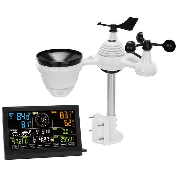7-in-1 Wireless Weather Station, 19cm Colour Display, Solar Outdoor Sensor