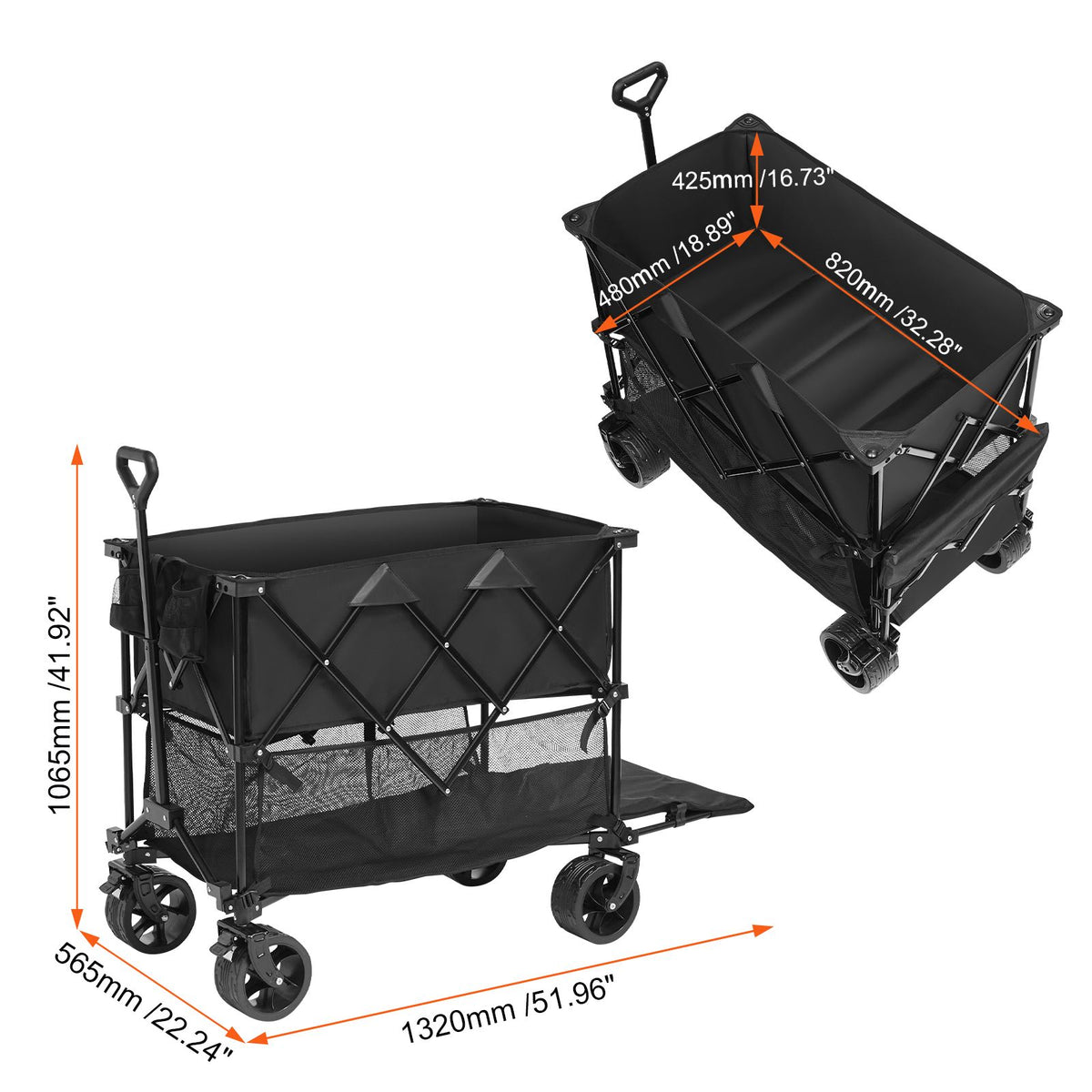 Foldable Double-Decker Wagon, 2-Tier Collapsible Cart, All-Terrain Wheels