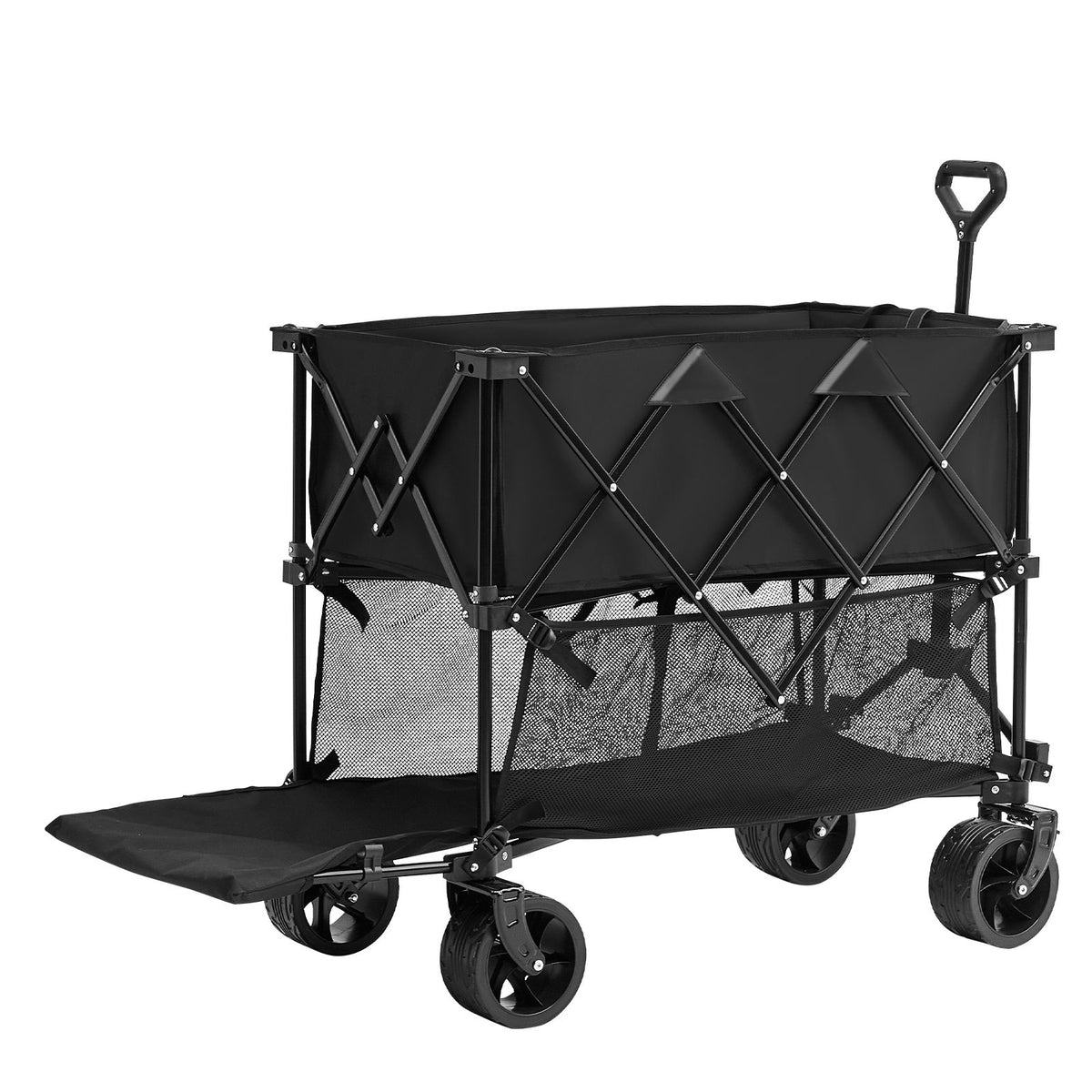 Foldable Double-Decker Wagon, 2-Tier Collapsible Cart, All-Terrain Wheels