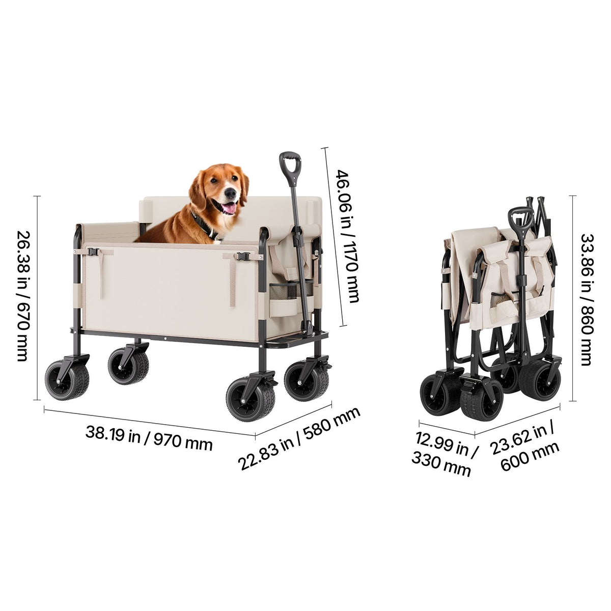 Collapsible Folding Wagon, Converts to Bench Seat, 250kg Load, 220L
