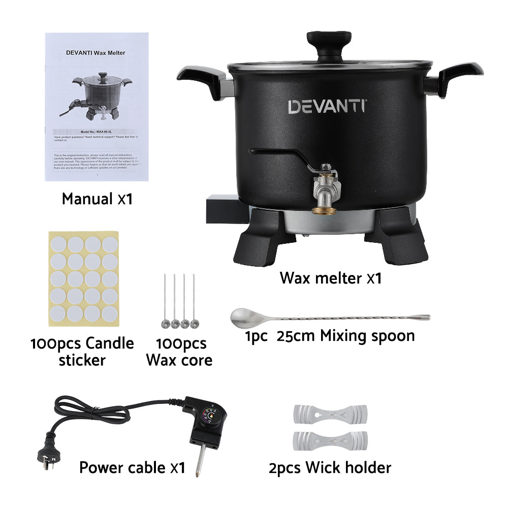 Devanti Non-Stick Electric Wax Melter, 5L, Black