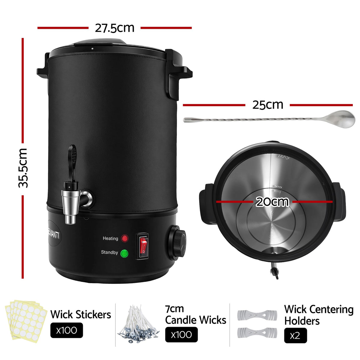Devanti Electric Wax Melter with Tap, 6L, Black