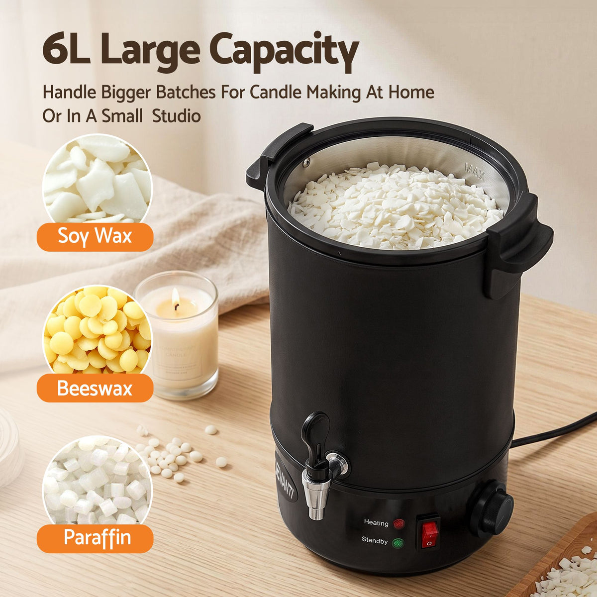Devanti Electric Wax Melter with Tap, 6L, Black