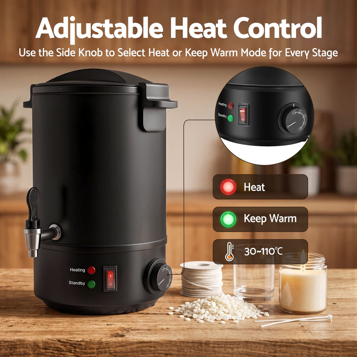 Devanti Electric Wax Melter with Tap, 6L, Black