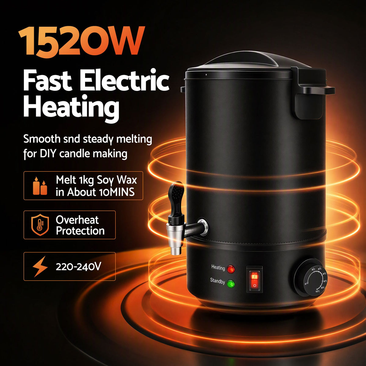Devanti Electric Wax Melter with Tap, 6L, Black