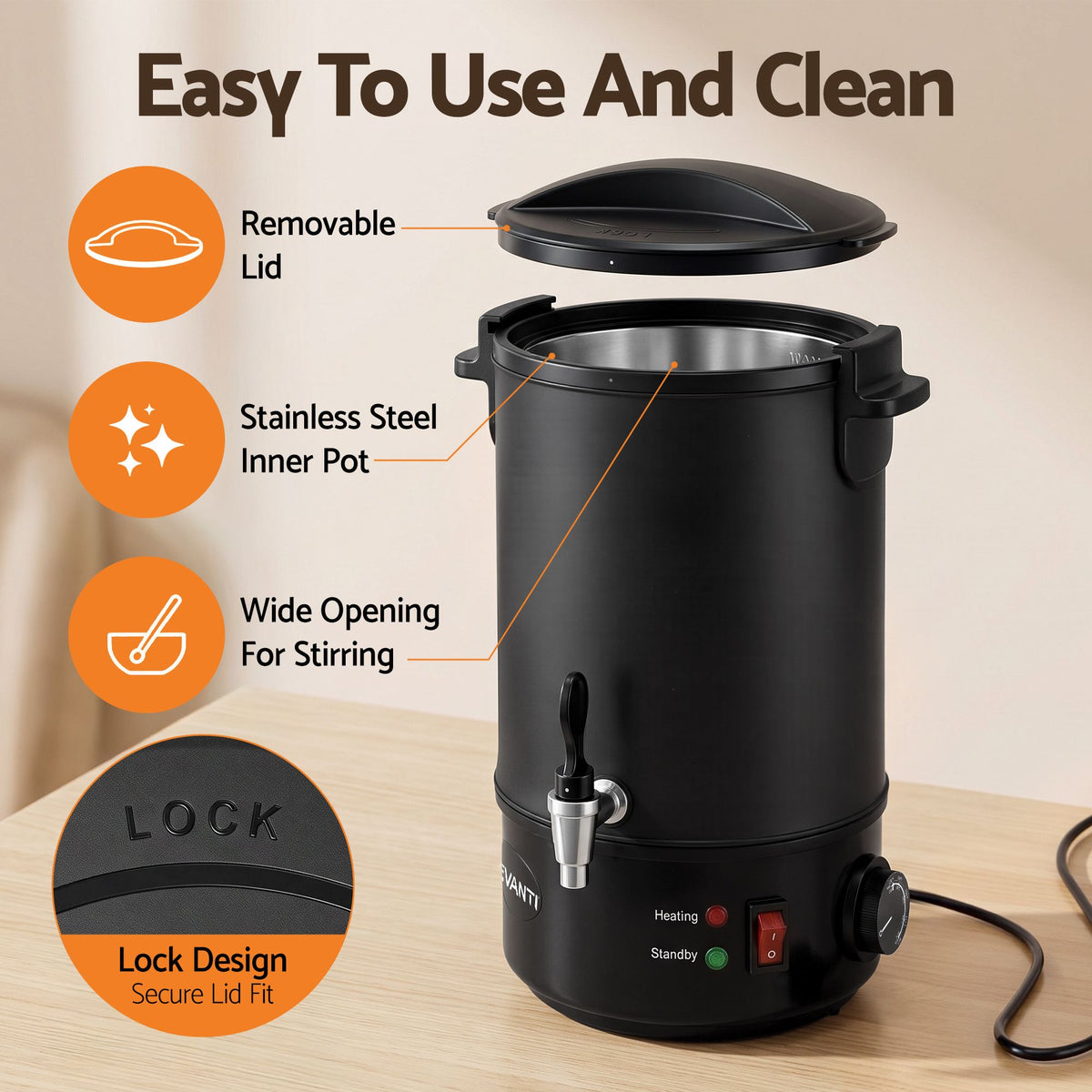 Devanti Electric Wax Melter with Tap, 6L, Black