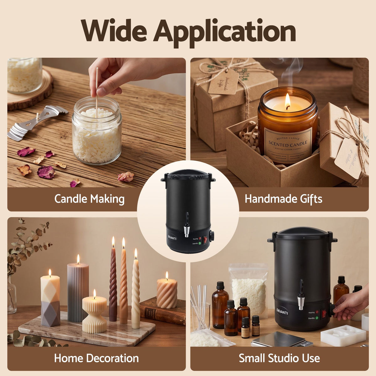 Devanti Electric Wax Melter with Tap, 6L, Black