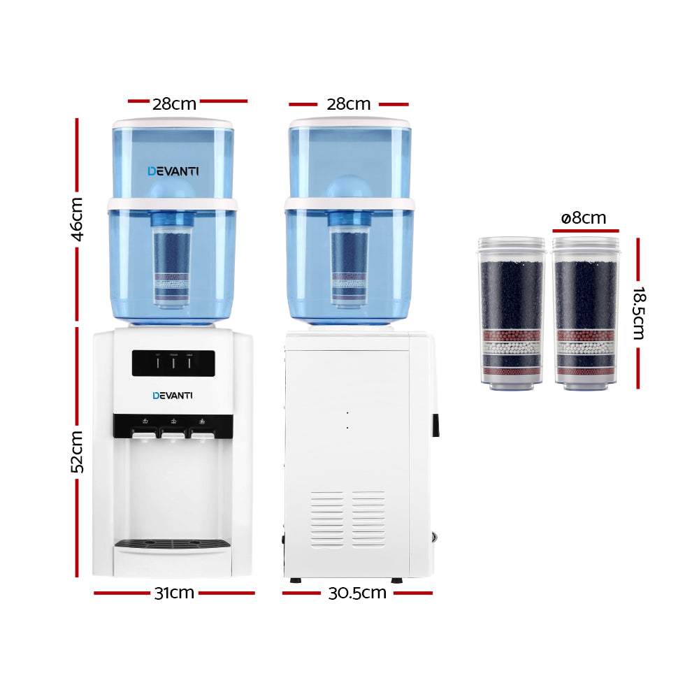 Devanti 22L Benchtop Water Cooler, 3 Taps, 2 Filters, White