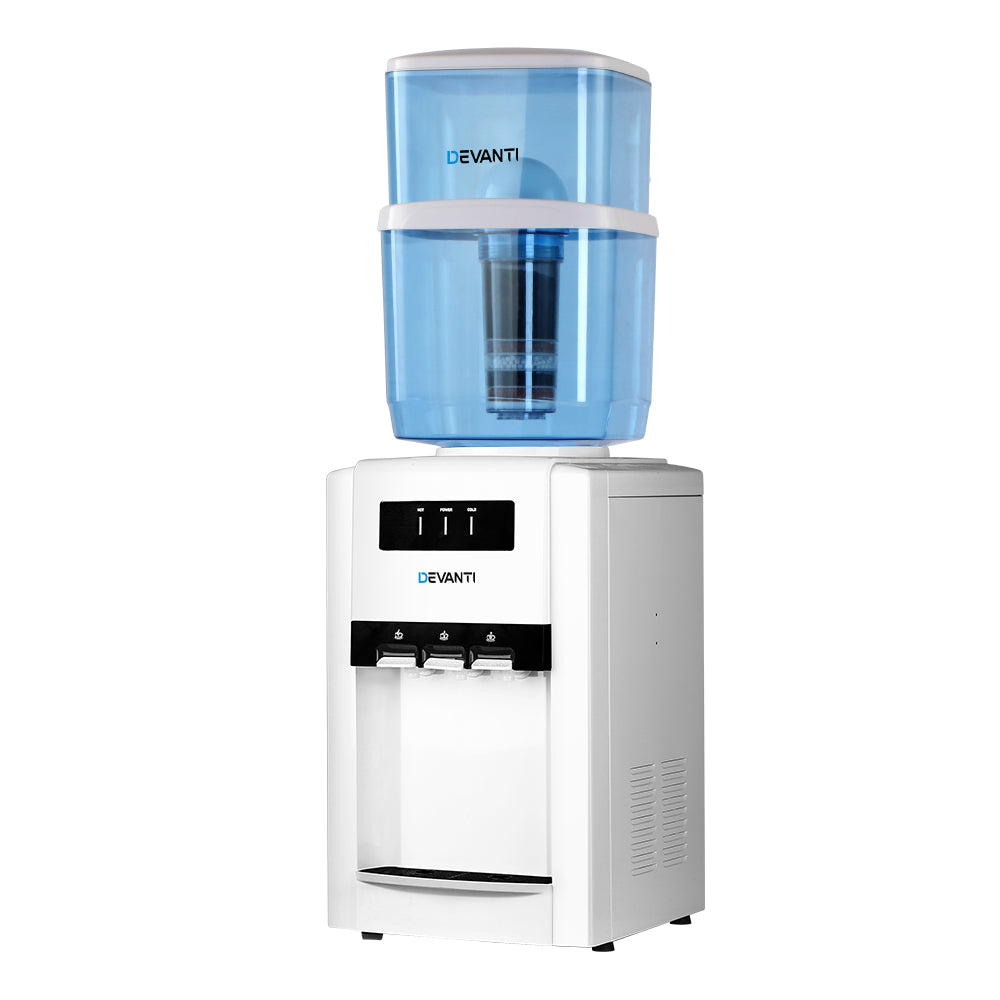 Devanti 22L Benchtop Water Cooler, 3 Taps, 2 Filters, White