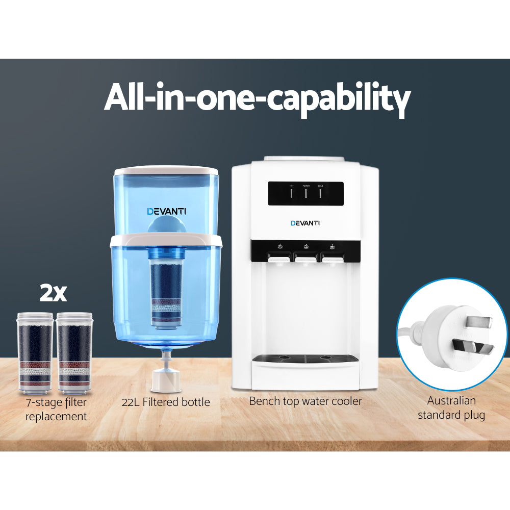 Devanti 22L Benchtop Water Cooler, 3 Taps, 2 Filters, White