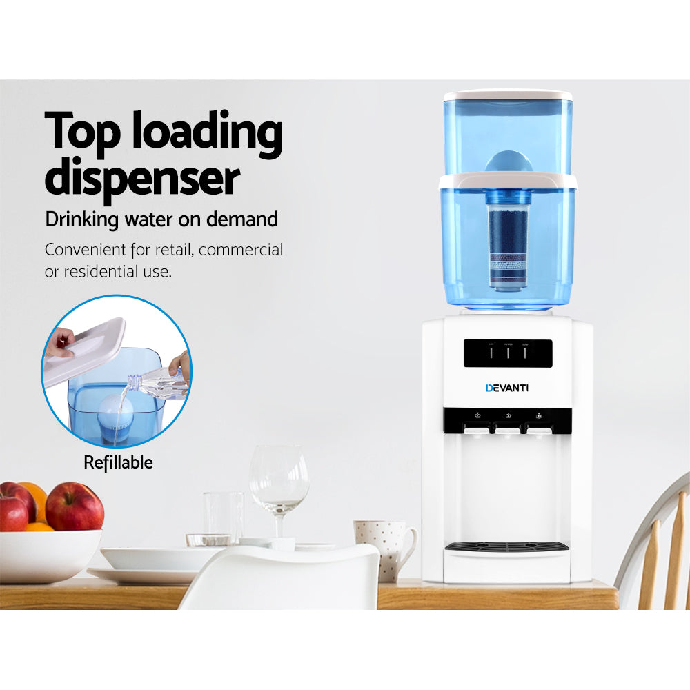 Devanti 22L Benchtop Water Cooler, 3 Taps, 2 Filters, White