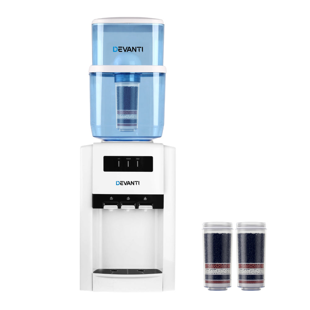 Devanti 22L Benchtop Water Cooler, 3 Taps, 2 Filters, White