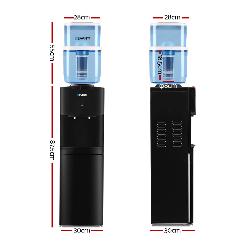 Devanti Water Cooler Dispenser with 22L Filter Bottle, Hot and Cold, Black