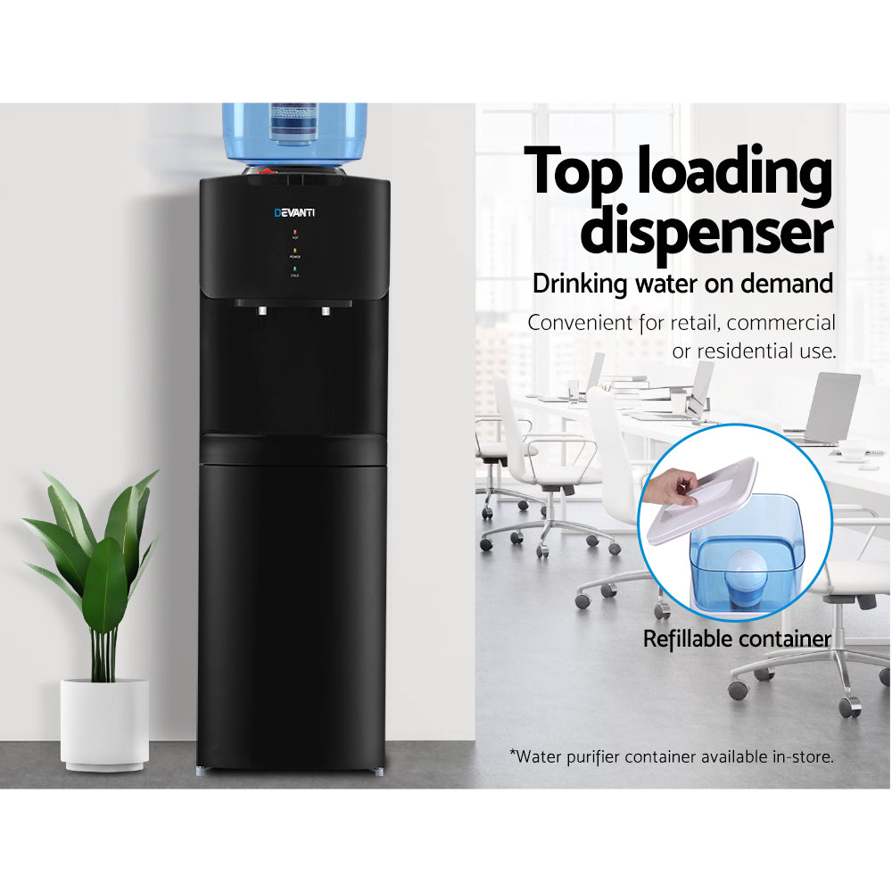 Devanti Water Cooler Dispenser with 22L Filter Bottle, Hot and Cold, Black