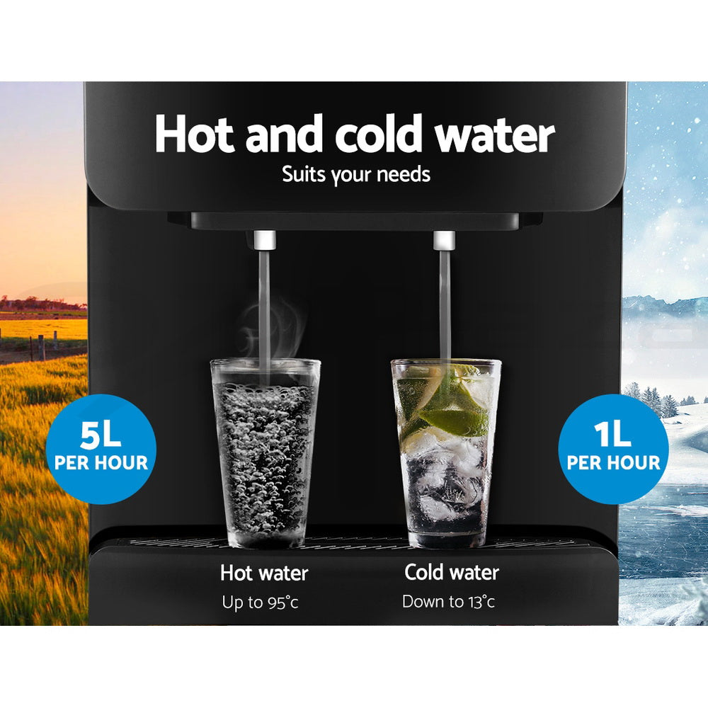 Devanti Water Cooler Dispenser with 22L Filter Bottle, Hot and Cold, Black, with 2 Spare Filters
