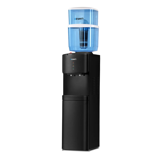 Devanti Water Cooler Dispenser with 22L Filter Bottle, Hot and Cold, Black, with 2 Spare Filters