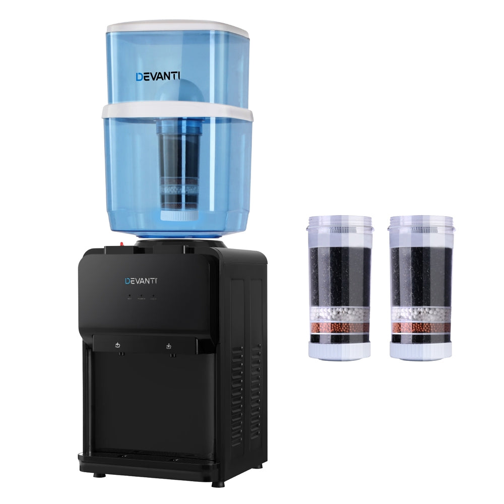 Devanti 22L Compressor Water Cooler, Hot and Cold, 2 Filters, Black