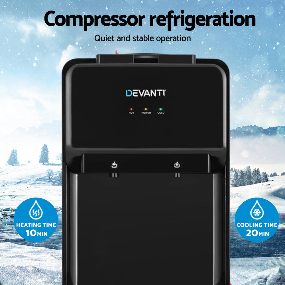 Devanti 22L Compressor Water Cooler, Hot and Cold, 2 Filters, Black