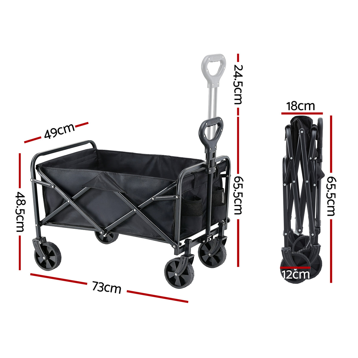Gardeon Folding Garden Cart Camping Wagon, 80kg Capacity, Black
