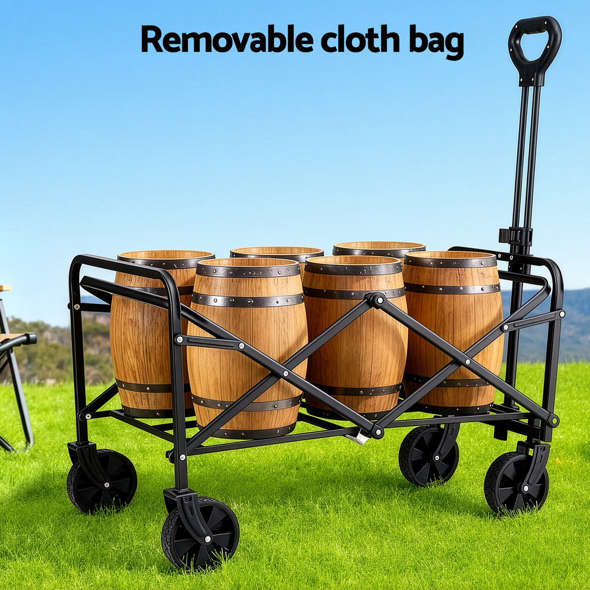 Gardeon Folding Garden Cart Camping Wagon, 80kg Capacity, Black