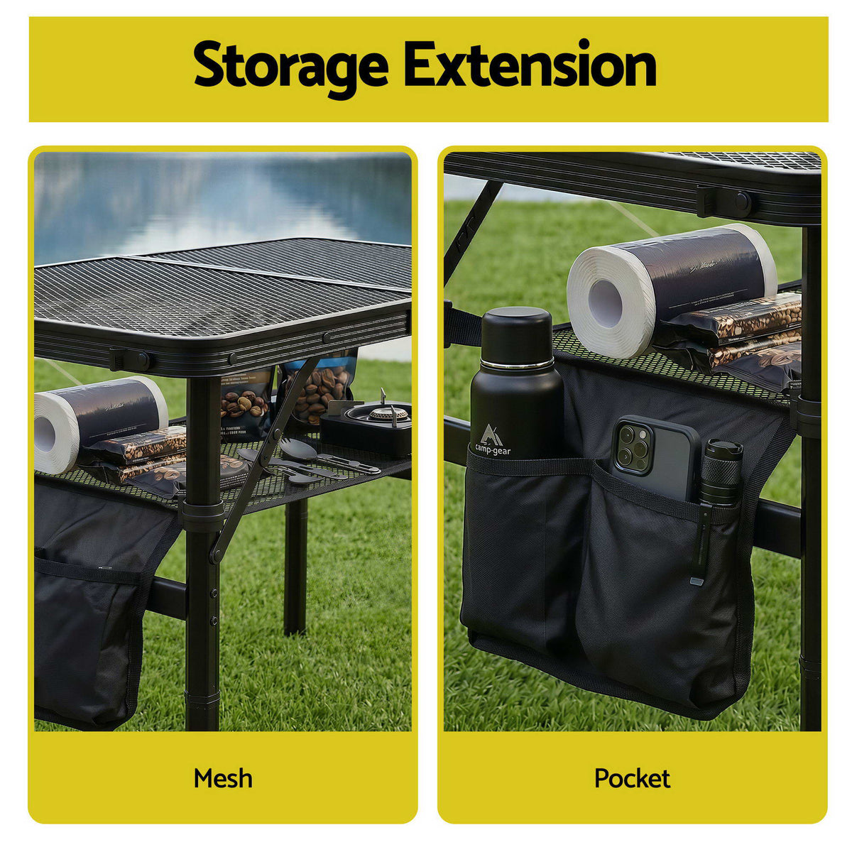 Gardeon BBQ Camp Table, Folding Mesh Top, 60 x 40 x 56cm
