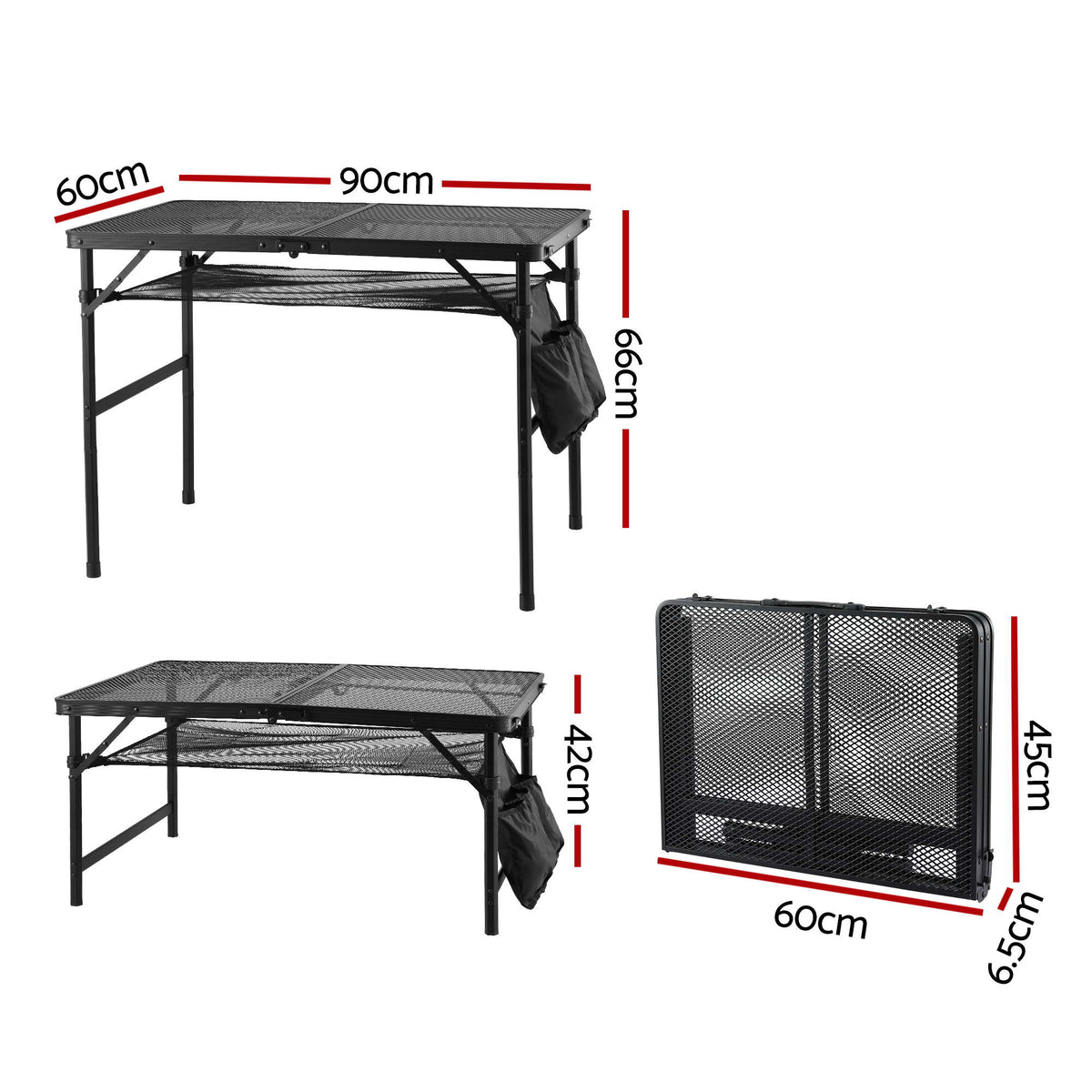 Gardeon BBQ Camp Table, Folding Mesh Top, 90 x 60 x 66cm