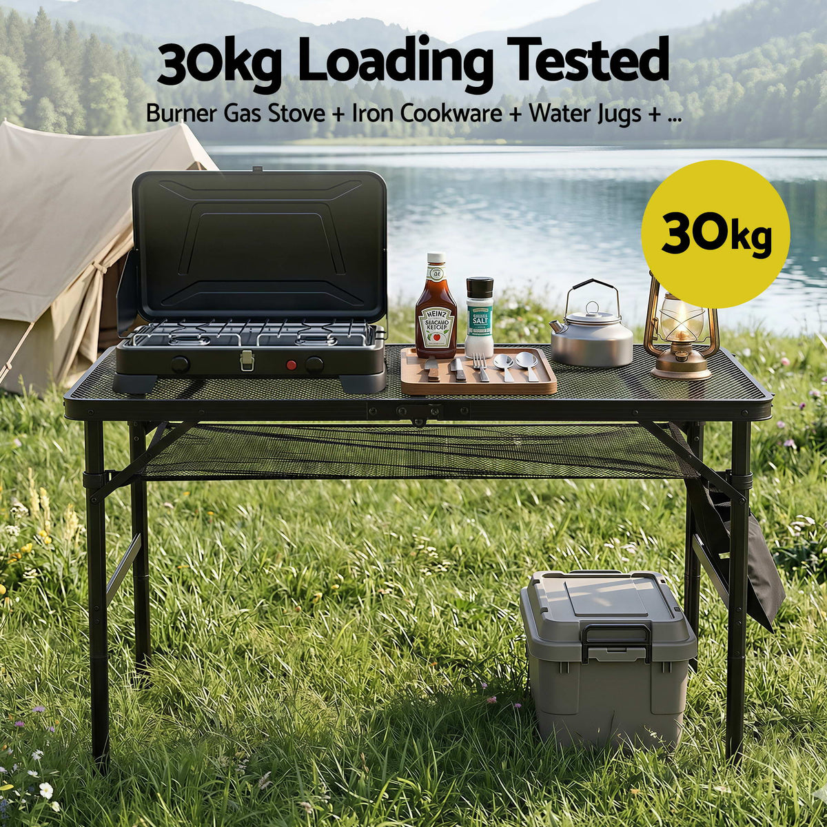 Gardeon BBQ Camp Table, Folding Mesh Top, 90 x 60 x 66cm