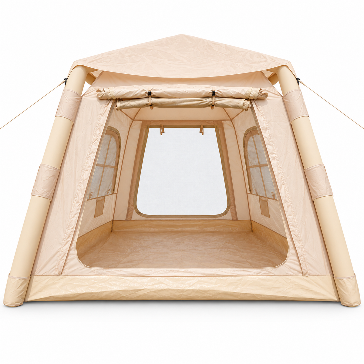 Weisshorn Inflatable Camping Tent with Dual End Doors and Arched Windows, 300 x 400 cm, Khaki
