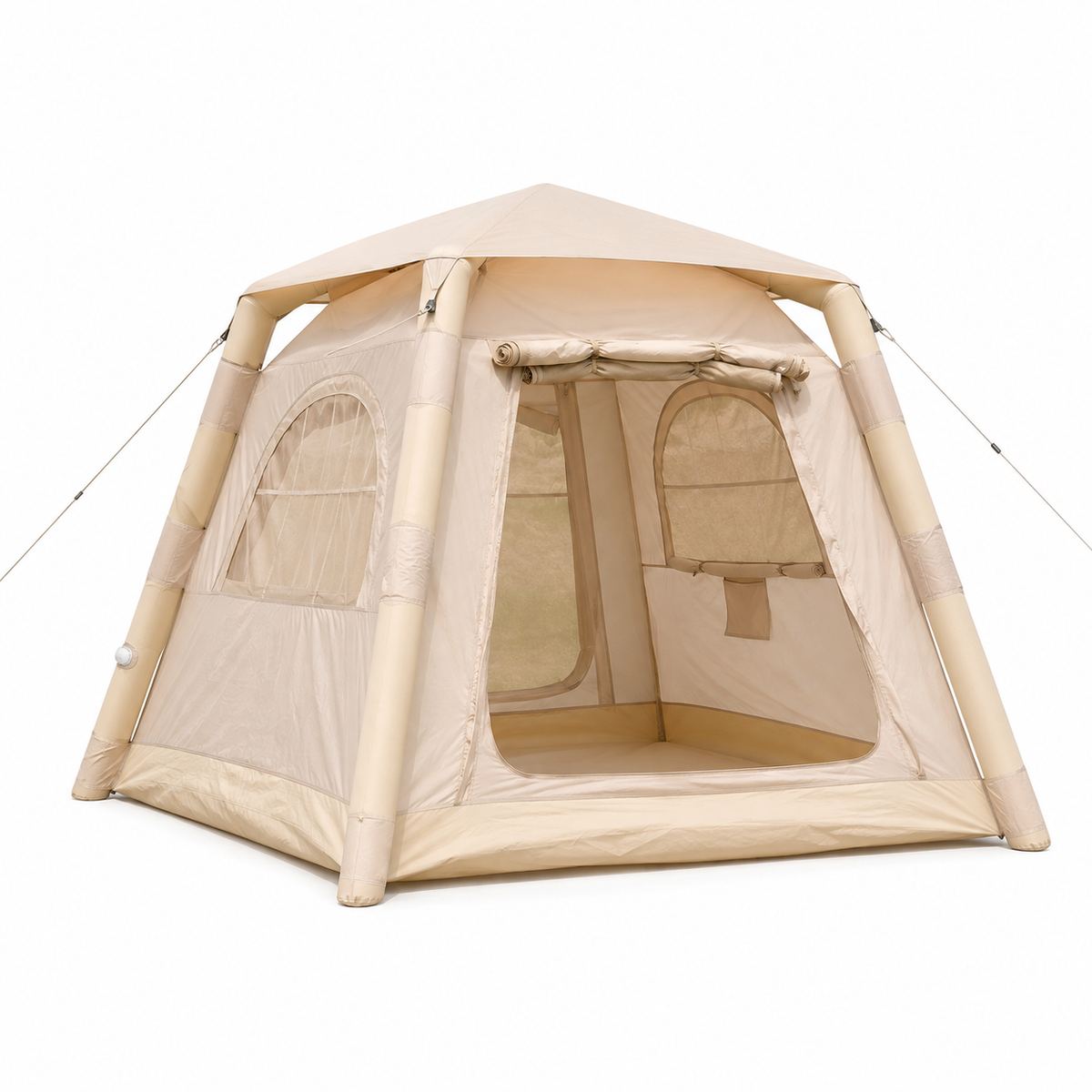 Weisshorn Inflatable Camping Tent with Dual End Doors and Arched Windows, 300 x 400 cm, Khaki