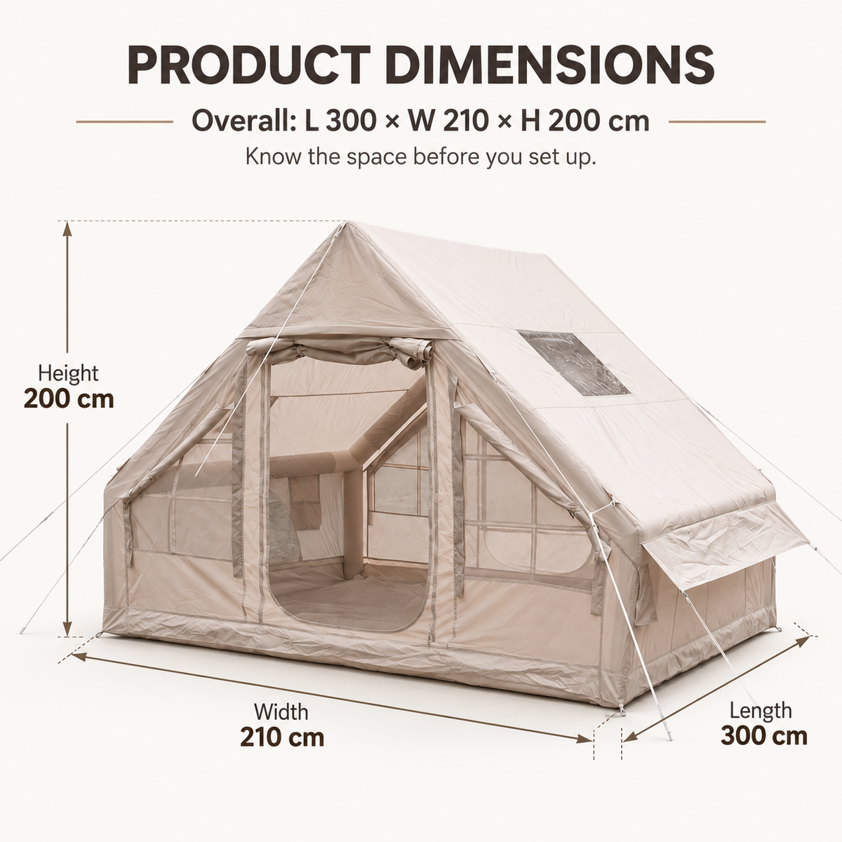 Weisshorn Inflatable A-Frame Air Tent with Mesh Windows, 300 x 210 cm, Khaki